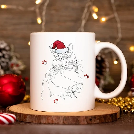 Custom Christmas Pet Line Drawing Mug, Sketch Dog Line Drawings, Custom Cat Mug