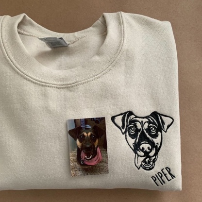 Custom Pet Portrait Sweatshirt - Artistic Outline Embroidery