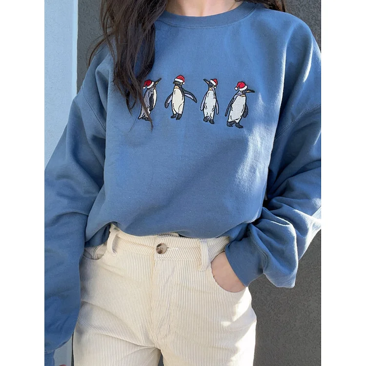 Christmas Penguin Sweatshirt Penguin Embroidered Sweatshirt Hoodie