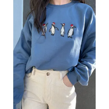 Christmas Penguin Sweatshirt Penguin Embroidered Sweatshirt Hoodie