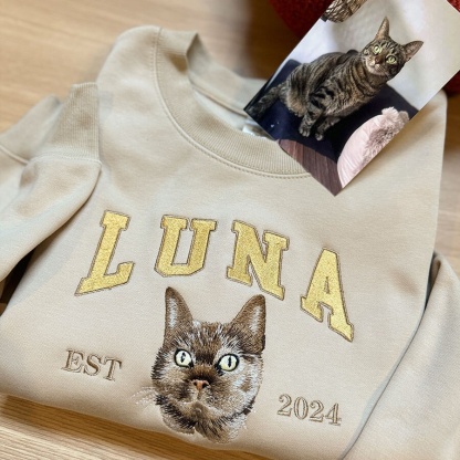 Custom Embroidered Sweatshirt With Pet Portrait