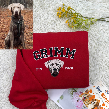 Personalized Sweatshirt with "GRIMM" Pet Portrait Embroidery