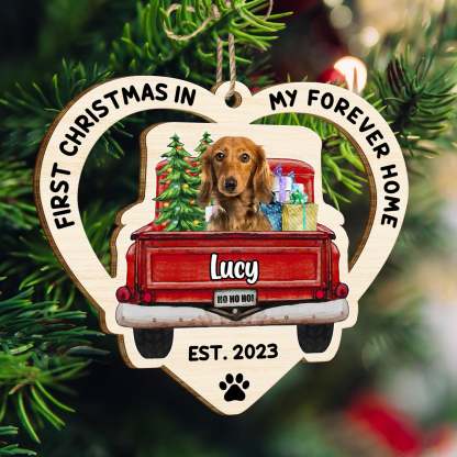 Custom Photo In My Forever Home, Personalized Wooden Cutout Ornament