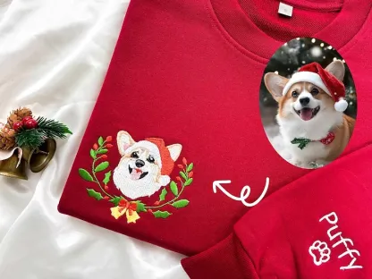 Custom Dog Face Embroidered Shirt, Personalized Pet Embroidered Hoodie Sweatshirt Christmas