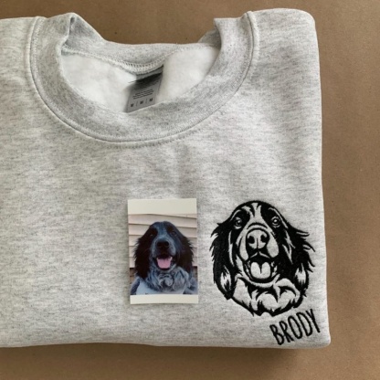 Custom Pet Portrait Sweatshirt - Artistic Outline Embroidery