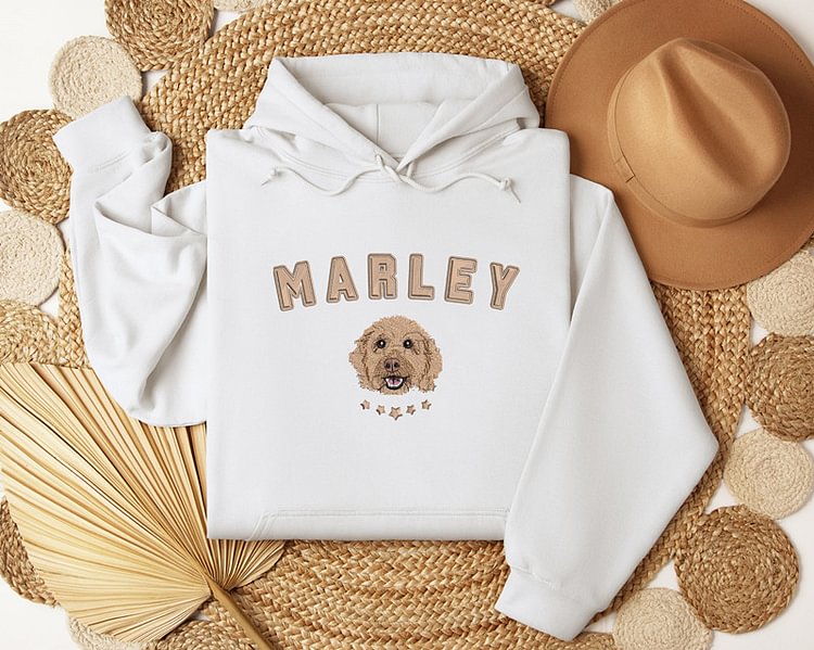 Personalized Dog Portrait Embroidered Hoodie Sweatshirt, Pet Face Shirt