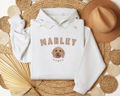 Personalized Dog Portrait Embroidered Hoodie Sweatshirt, Pet Face Shirt