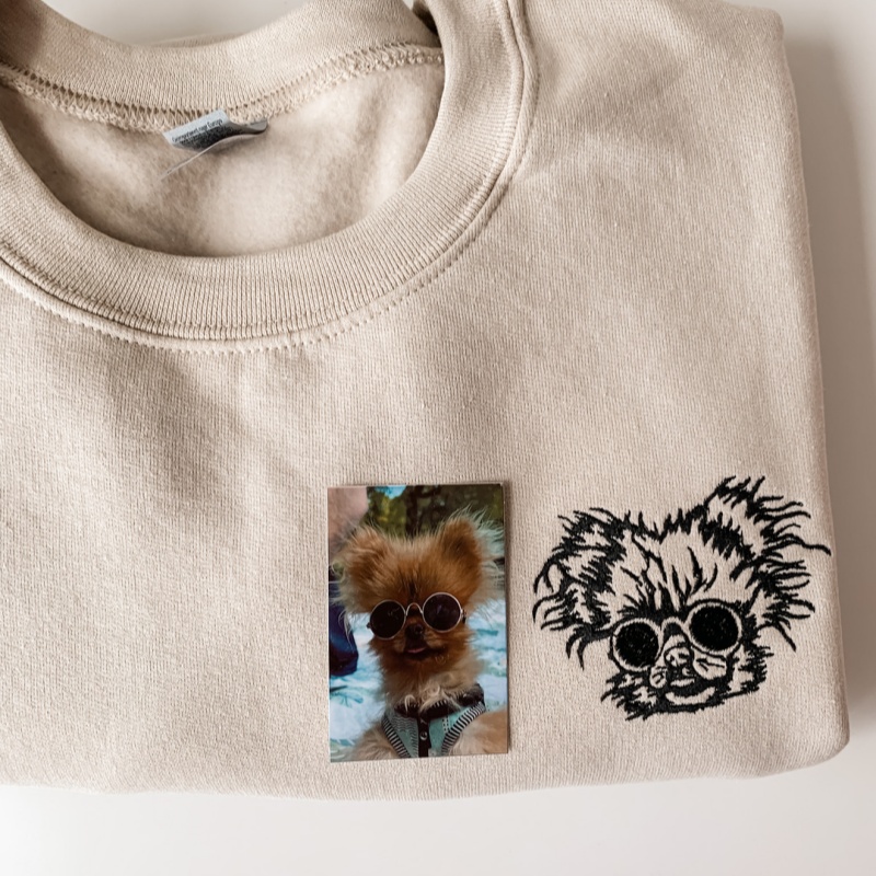 Custom Pet Portrait Sweatshirt - Artistic Outline Embroidery