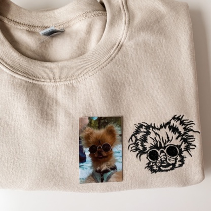 Custom Pet Portrait Sweatshirt - Artistic Outline Embroidery