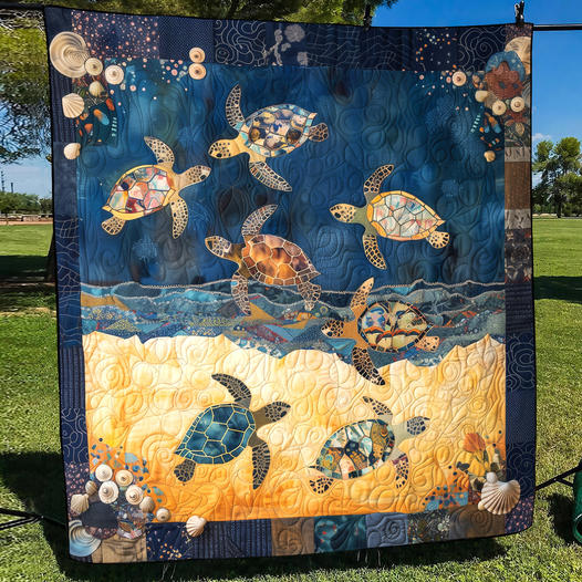 Sea Turtle Mingle Quilted Blanket