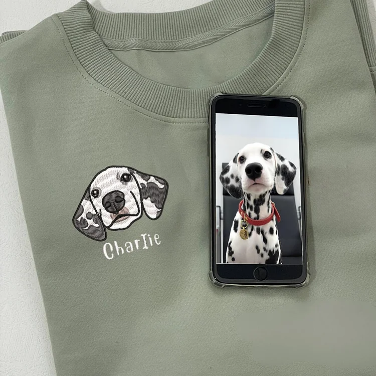 Custom Pet Portrait Shirt, Personalized Embroidered Pet and Name Hoodie Sweatshirt