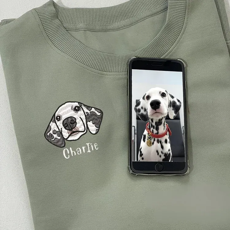 Custom Pet Portrait Shirt, Personalized Embroidered Pet and Name Hoodie Sweatshirt
