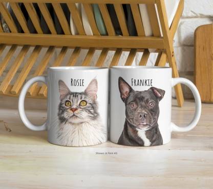 Custom Pet Portraits Mug with Name, Personalized Pet Faces Coffee Mug, In Memory of Pet Loss