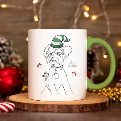 Custom Christmas Pet Line Drawing Mug, Sketch Dog Line Drawings, Custom Cat Mug
