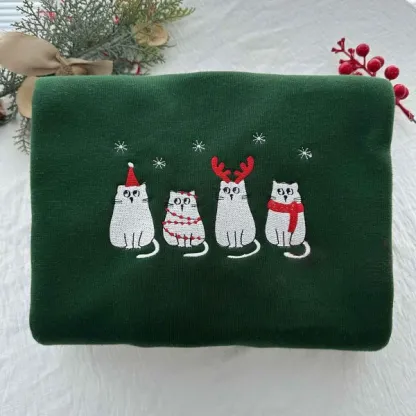 Christmas Ghost Cats Embroidered Sweatshirt