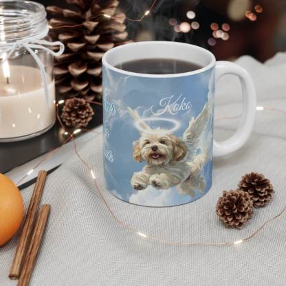 Custom Pet Mug Angel Wings and Halo Using Pet Photo Name Personalized Pet Memorial Gift Coffee Cup