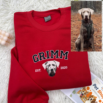 Personalized Sweatshirt with "GRIMM" Pet Portrait Embroidery