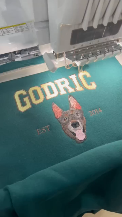 Personalized Sweatshirt with "GODRIC" Pet Portrait Embroidery
