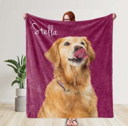 Custom Pet Print Fleece Sherpa Blanket Upload Multiple Pets