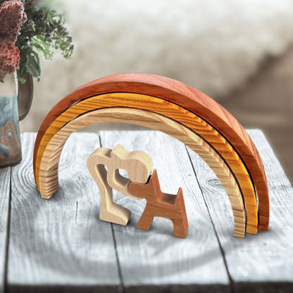 I'll Meet You At The Rainbow Bridge - Wooden Pet Carvings, Wood Sculpture Table Ornaments, Gift For Pet Owners, Pet Lovers-Artloverhouse