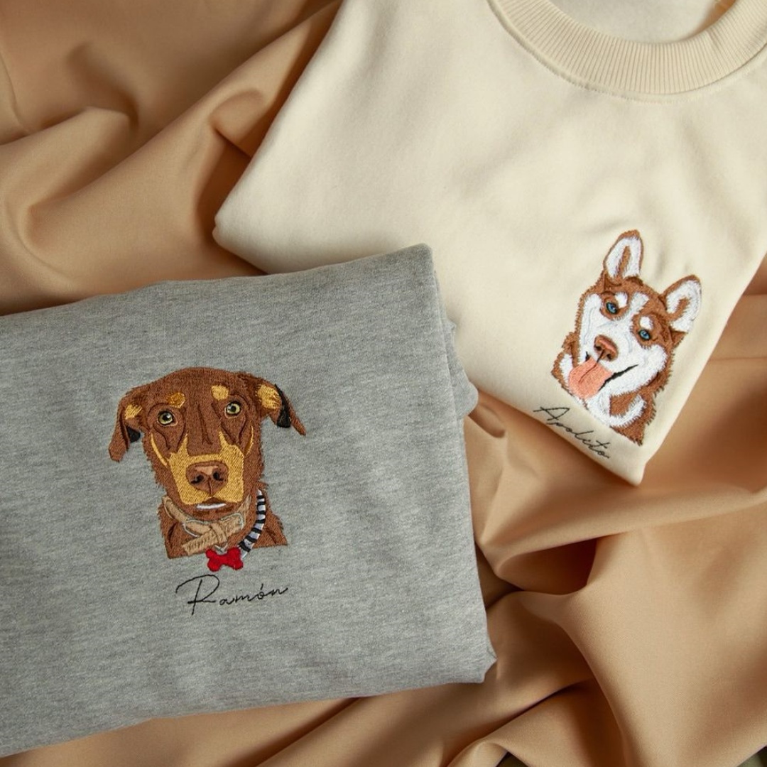 Custom Pet Color Embroidered Sweatshirt T-Shirt - Multiple Pet Portraits Available