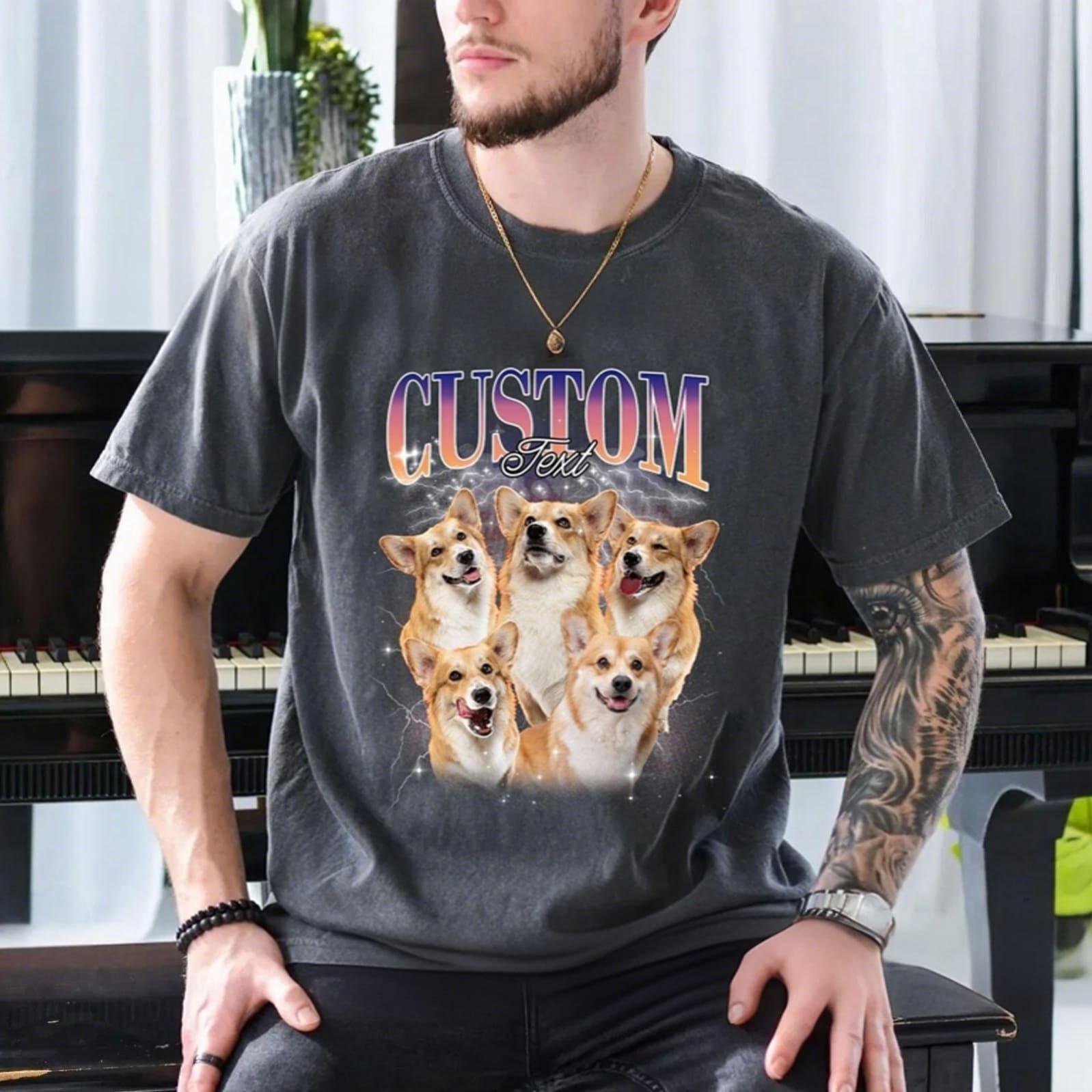 🐶🐱🐴  Custom Pet Photo Vintage Tee – Upload Your Dog, Cat, Horse & More – Must-Have Summer Fashion for Pet Lovers!