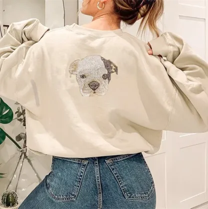 Custom Embroidered Pet Portrait Hoodie, Embroidered Pet Portrait on the Back of Sweatshirt
