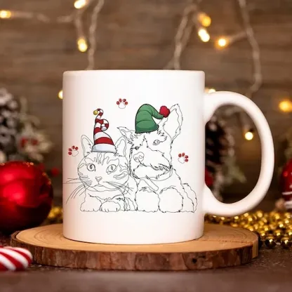 Custom Christmas Pet Line Drawing Mug, Sketch Dog Line Drawings, Custom Cat Mug