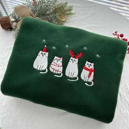 Christmas Ghost Cats Embroidered Sweatshirt