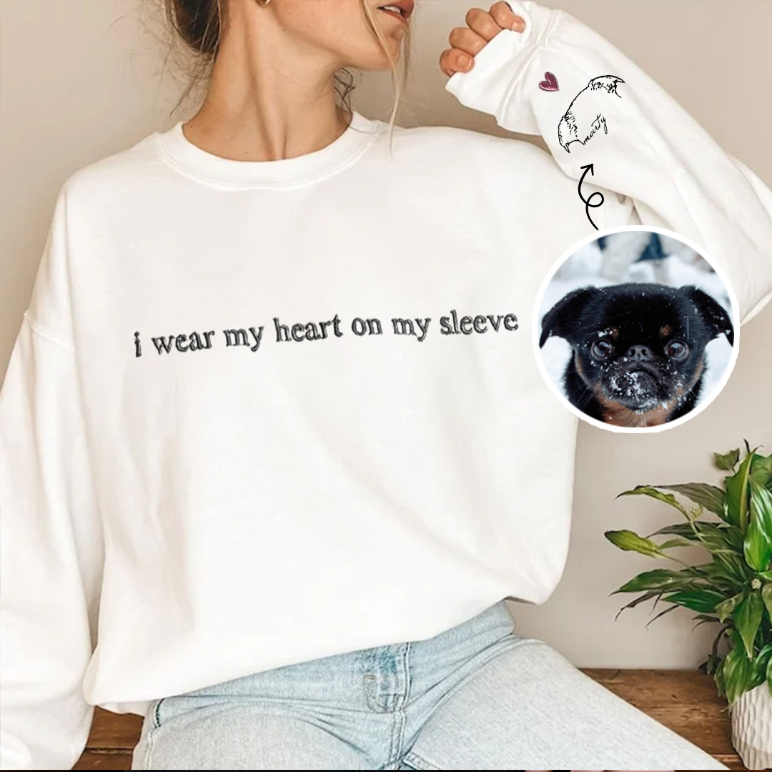 I Wear My Heart on My Sleeve - Custom Pet Portrait Sweatshirt/T-shirt for Pet Lovers, Pet Memorial