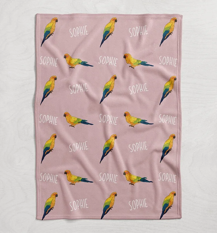 Custom Name Bird Blanket, Personalized Parrot Blanket, Animal Themed Gifts