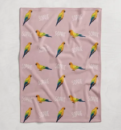 Custom Name Bird Blanket, Personalized Parrot Blanket, Animal Themed Gifts
