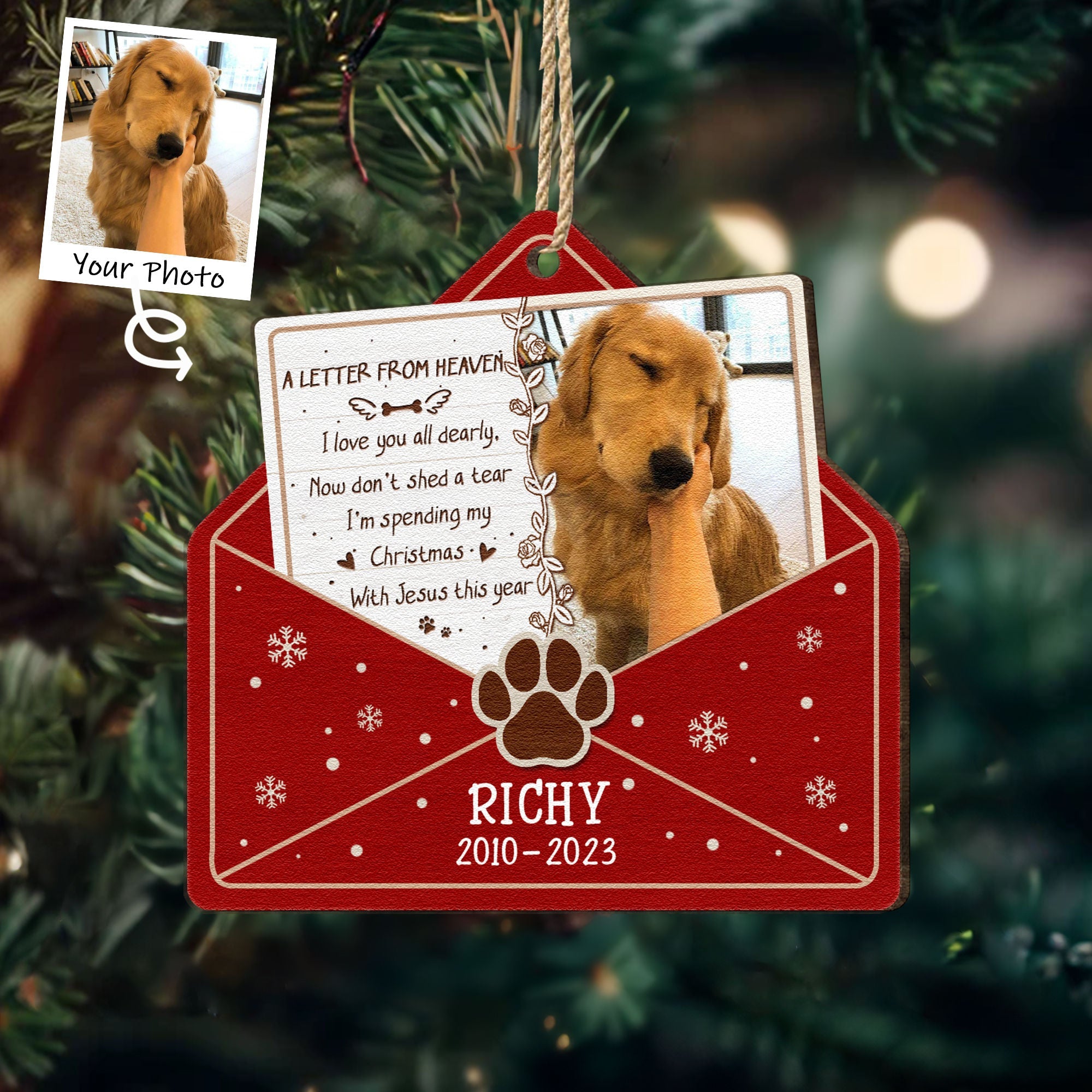 A Letter From Heaven Photo upload - Memorial Dog Ornament Personalized Shape Ornament