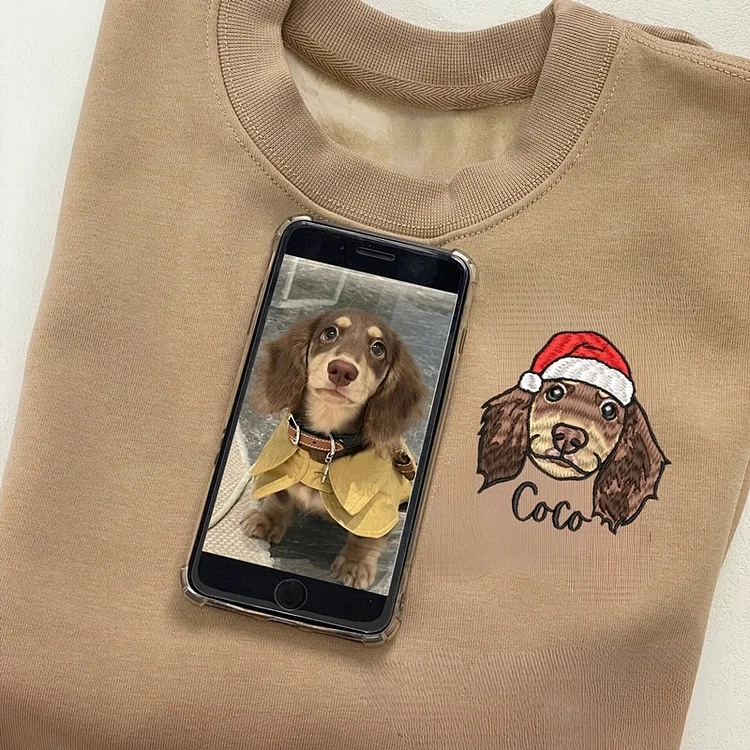 Custom Pet Portrait Shirt, Personalized Embroidered Pet and Name Hoodie Sweatshirt