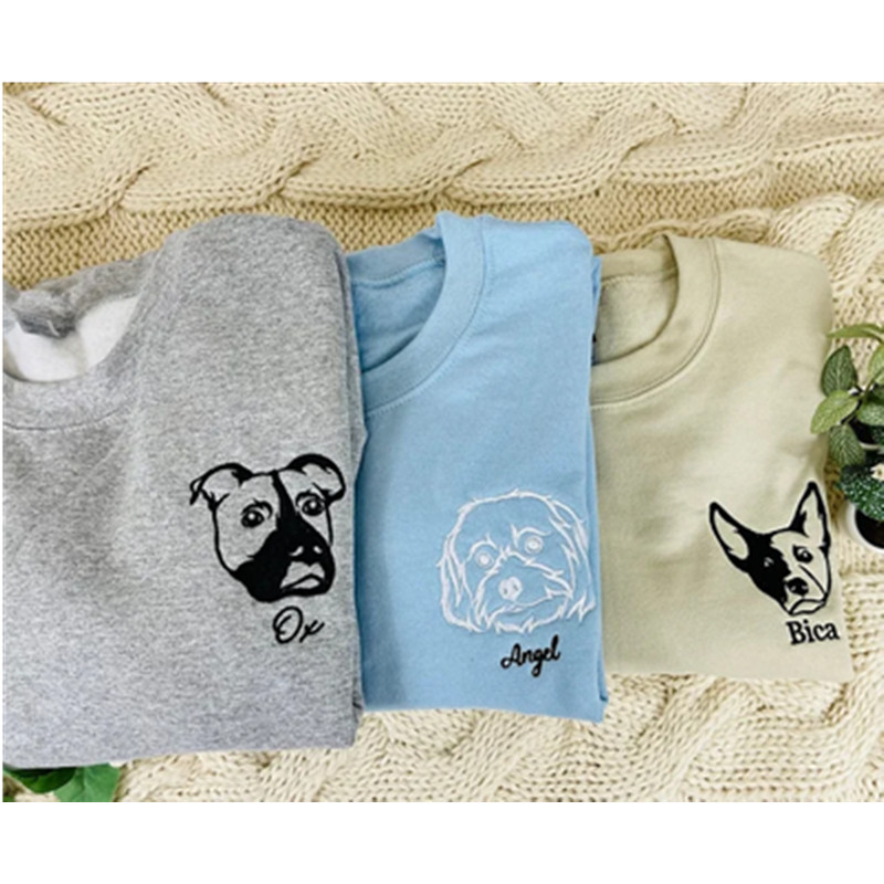 Custom Dog Embroidered Hoodie, Outline Pet Portrait Embroidered Hoodie Sweatshirt-Artloverhouse