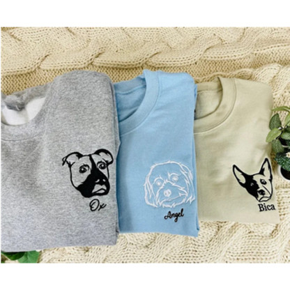 Custom Dog Embroidered Hoodie, Outline Pet Portrait Embroidered Hoodie Sweatshirt-Artloverhouse