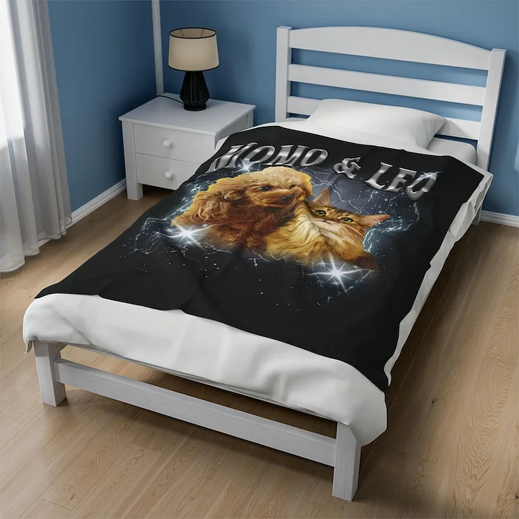 Custom Bootleg Blanket, Vintage Christmas Personalized Dog Retro 90's Xmas Blanket