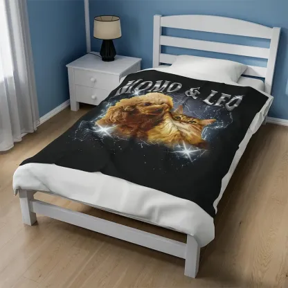 Custom Bootleg Blanket, Vintage Christmas Personalized Dog Retro 90's Xmas Blanket