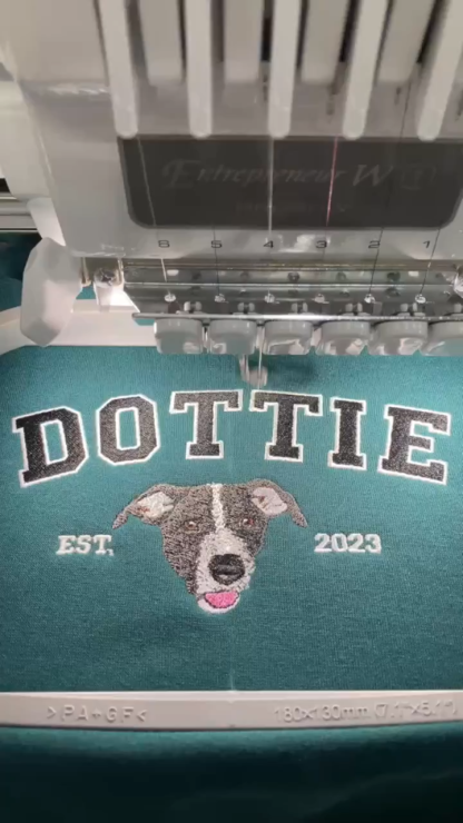 Custom Embroidered Sweatshirt with "DOTTIE" Pet Portrait