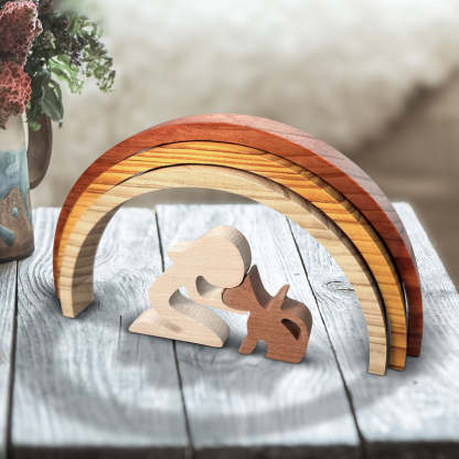 I'll Meet You At The Rainbow Bridge - Wooden Pet Carvings, Wood Sculpture Table Ornaments, Gift For Pet Owners, Pet Lovers-Artloverhouse