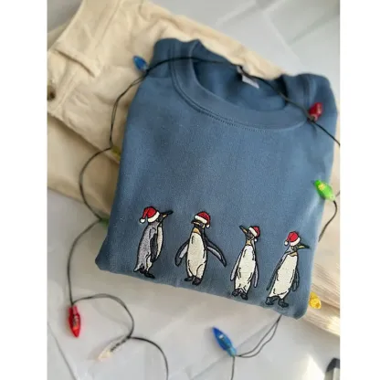 Christmas Penguin Sweatshirt Penguin Embroidered Sweatshirt Hoodie