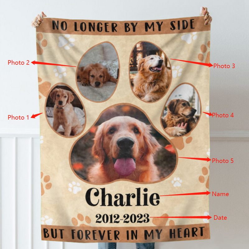 Personalized Picture Blanket with Footprint Pattern Best Gift for Pet Lover "No Longer By My Side"