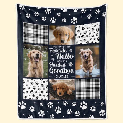 Personalized Memorial Blanket – 'My Favorite Hello, Hardest Goodbye' Custom Photo Blanket – Pet Loss Sympathy Gift for Pet Owners