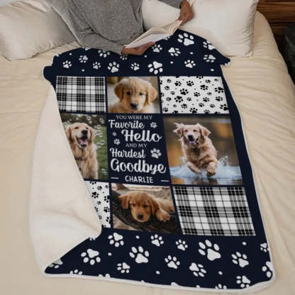 Personalized Memorial Blanket – 'My Favorite Hello, Hardest Goodbye' Custom Photo Blanket – Pet Loss Sympathy Gift for Pet Owners