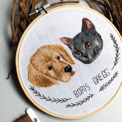 Personalized Embroidery Hoop With Multiple Photos For Cute Pets