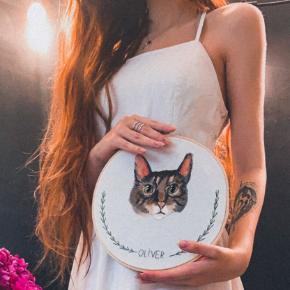 Personalized Embroidery Hoop With Multiple Photos For Cute Pets