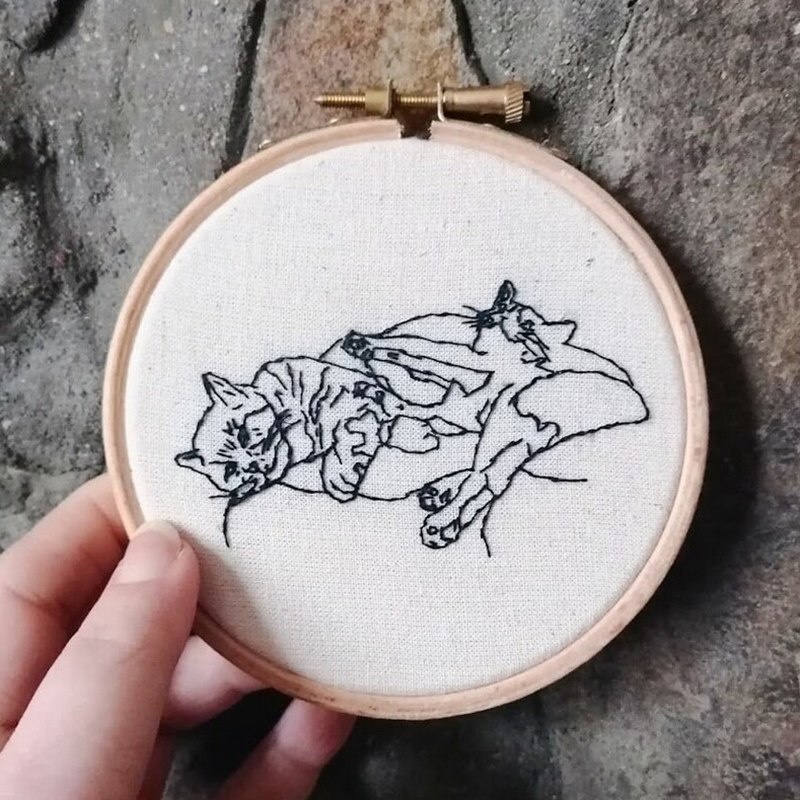 Custom Embroidery Hoop Custom Pet Line Drawing Fun Decoration For Friends