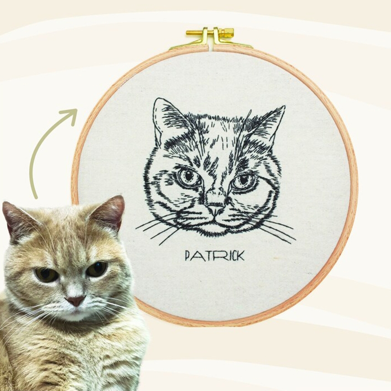 Custom Embroidery Hoop Custom Pet Line Drawing Fun Decoration Christmas Gift