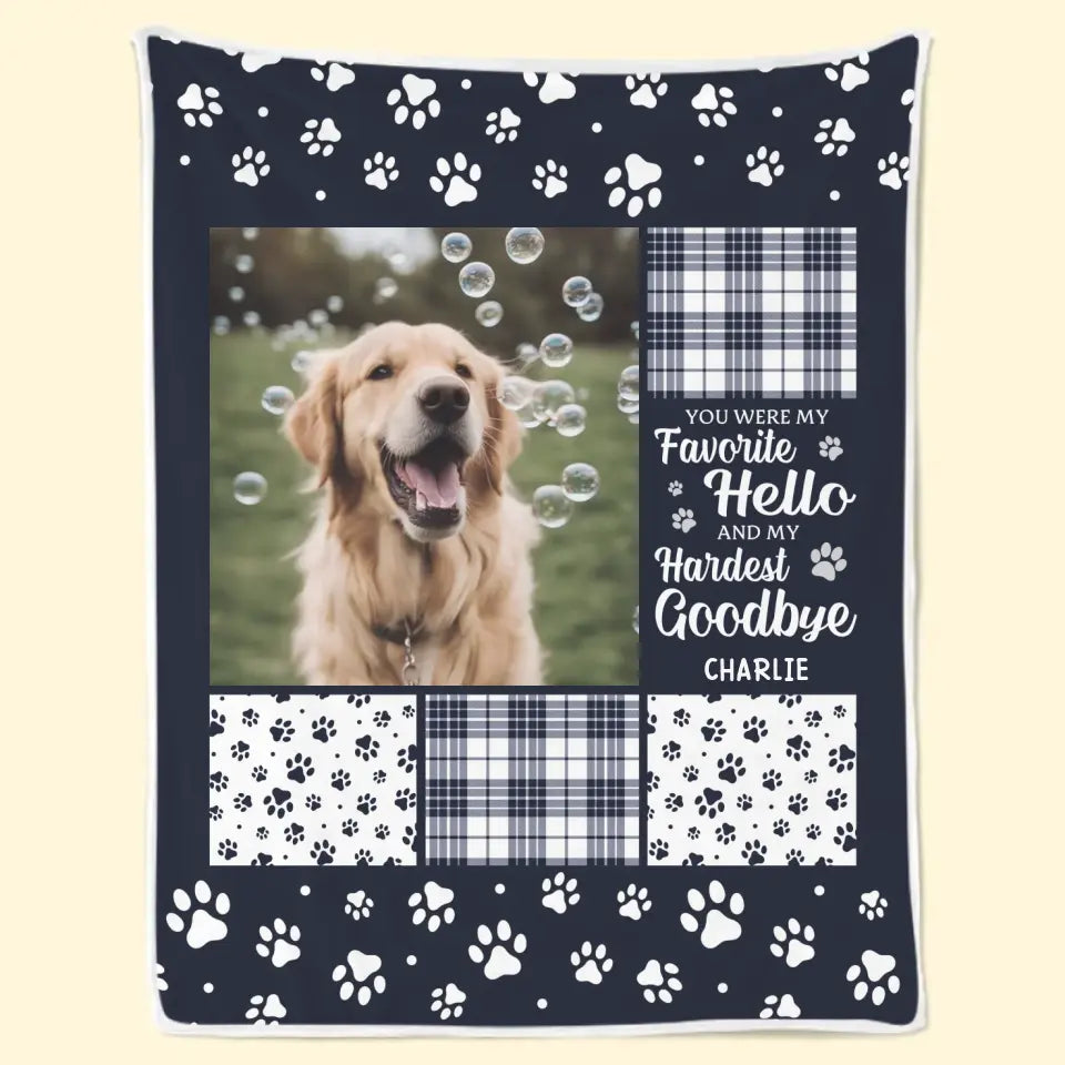 Personalized Memorial Blanket – 'My Favorite Hello, Hardest Goodbye' Custom Photo Blanket – Pet Loss Sympathy Gift for Pet Owners