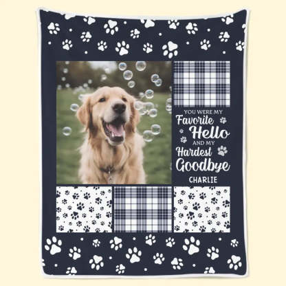 Personalized Memorial Blanket – 'My Favorite Hello, Hardest Goodbye' Custom Photo Blanket – Pet Loss Sympathy Gift for Pet Owners